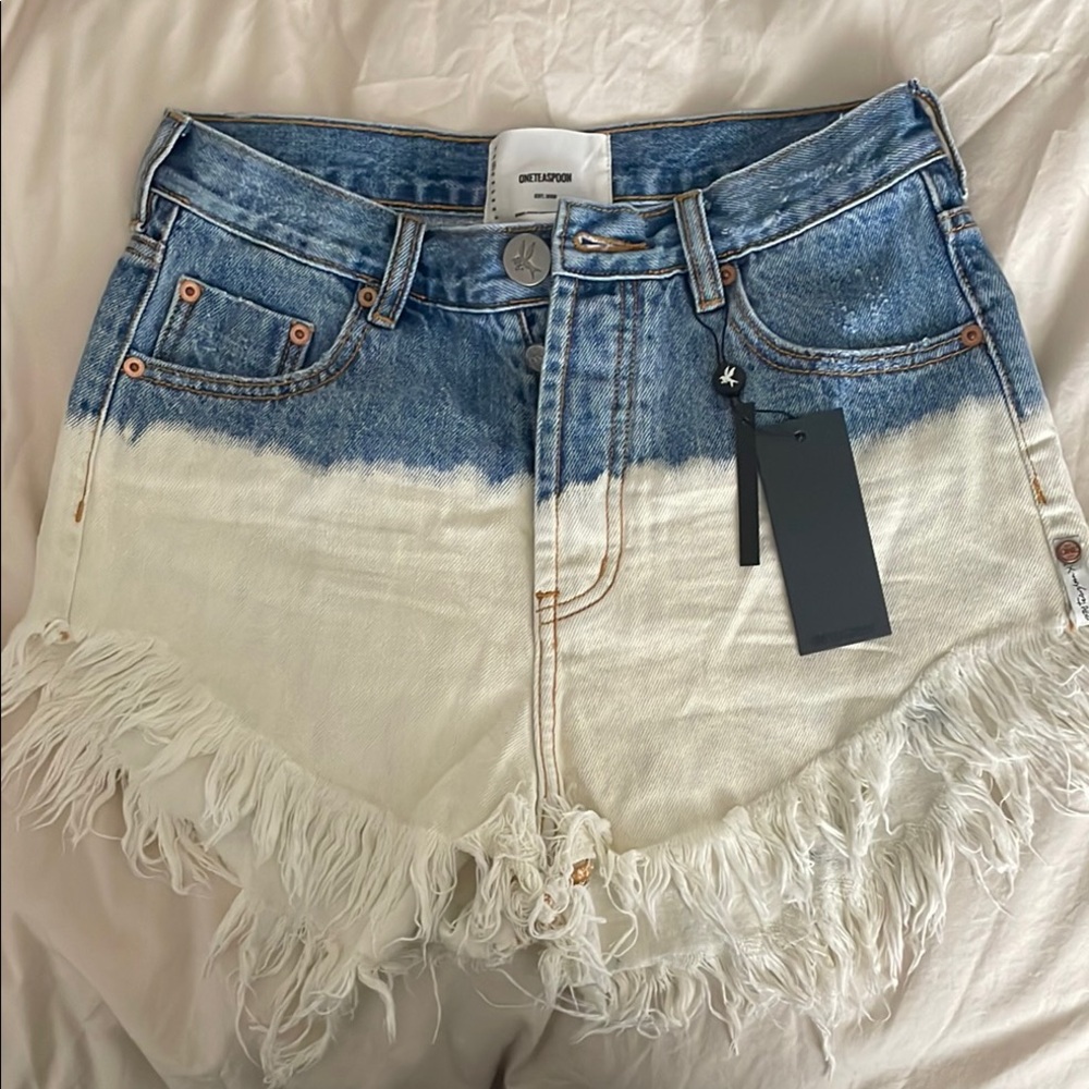 One Teaspoon Blue Denim Shorts with Silver Button #92